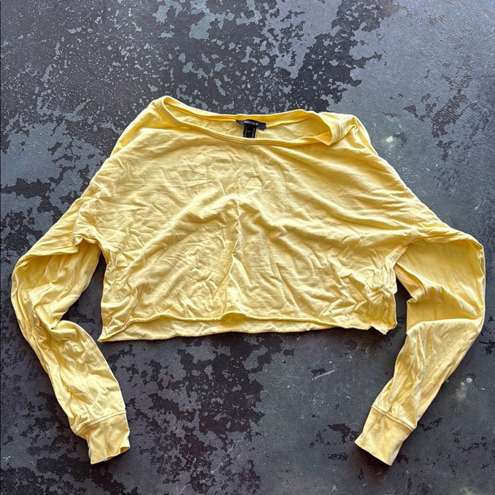Forever 21 Yellow Crop Sweatshirt Relaxed Fit